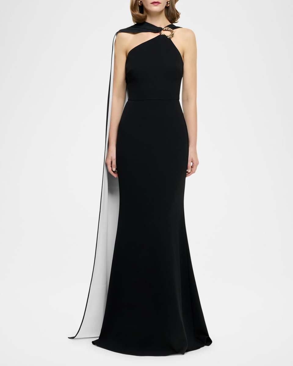 Asymmetric Cape Halter Light Cady Gown